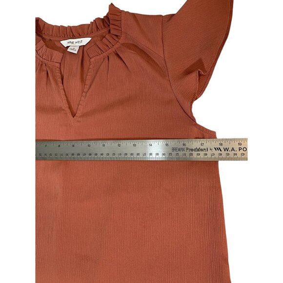 Nine West Womens Rust Ruffled Flutter Sleeve Top Size Small - Picture 6 of 9